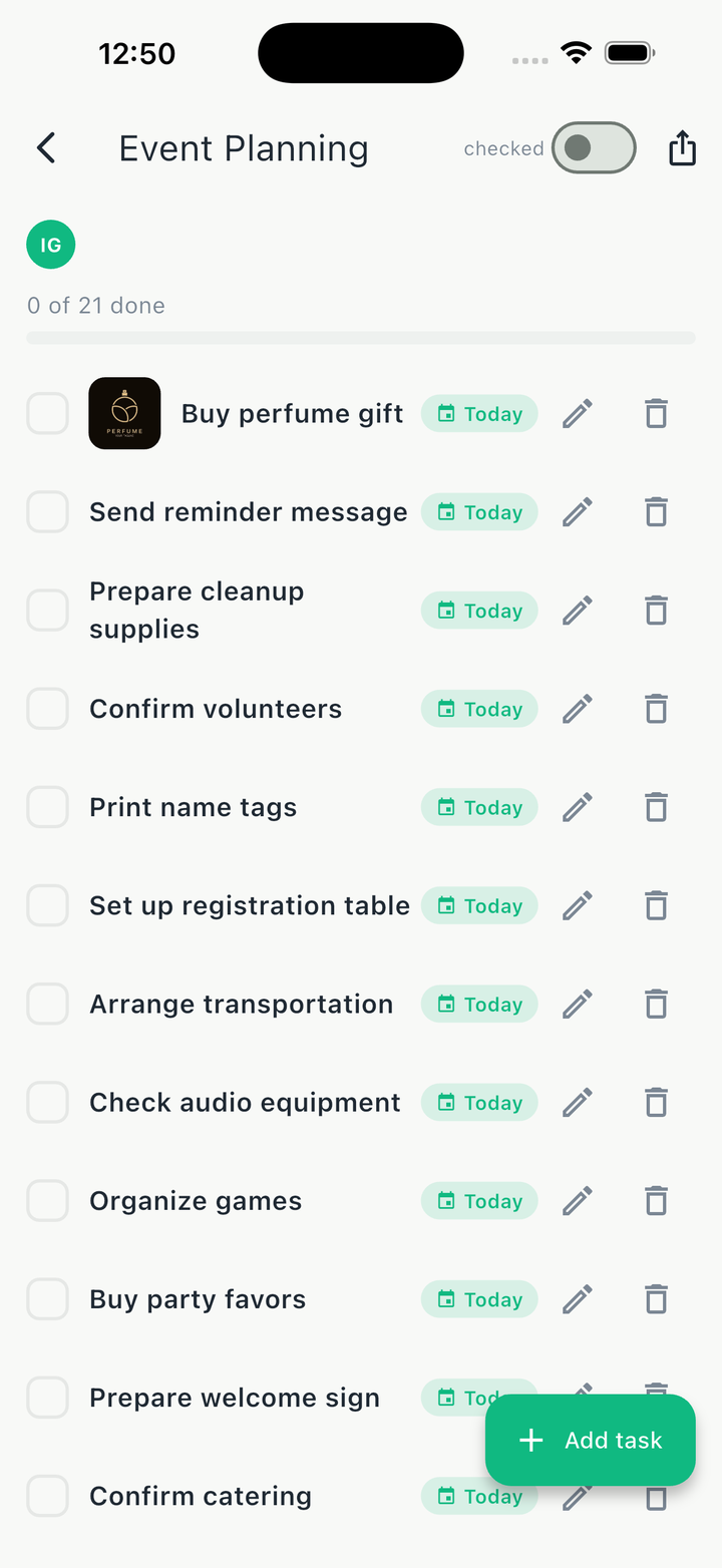 Event Planning task list