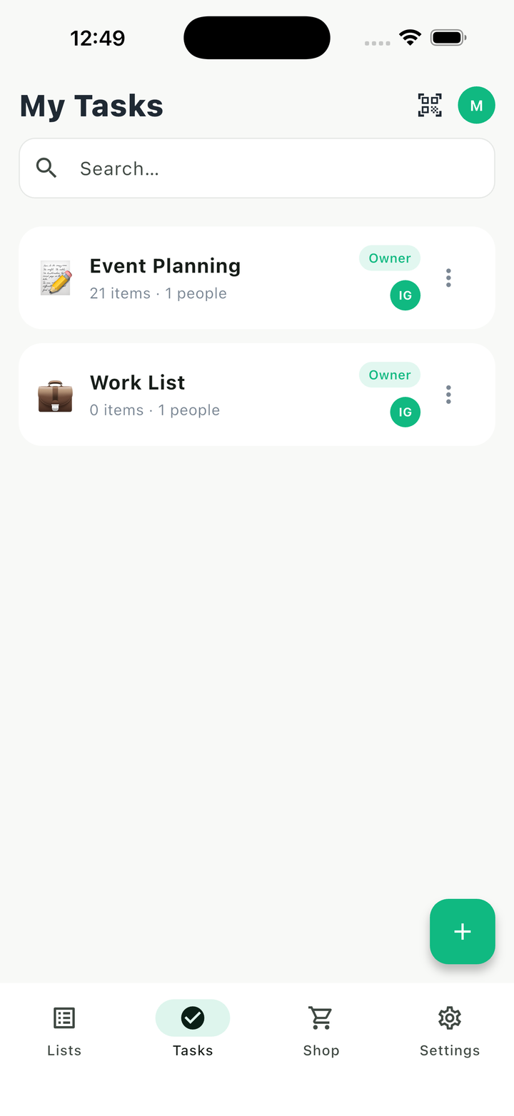 My Tasks screen in Gatherlee